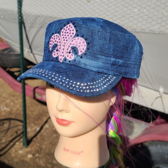 Ladies Bluje Denim Fleu De Lis BLING Hat NEW - Picture 3 of 4